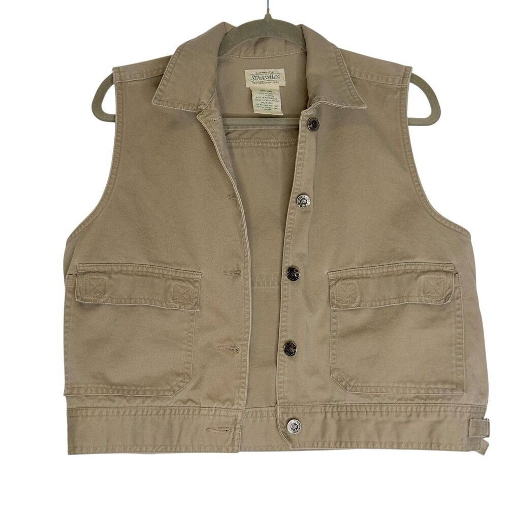 St‎ John's Bay SJB Twill cotton Button Cargo Brown Grunge Vest Women's Sz Medium